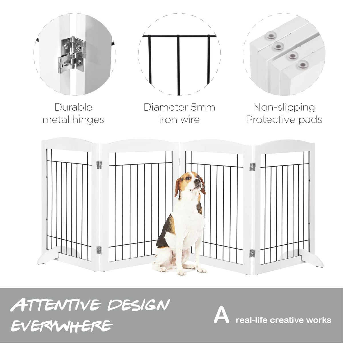 Extra Wide Dog gate for The House (White / 【4 Panels】96"W x 32"H)