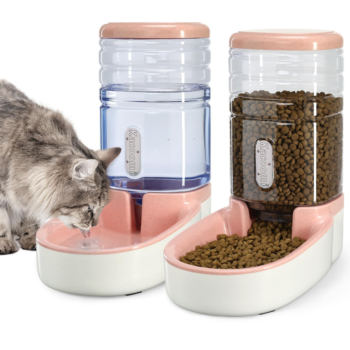 Automatic Dog Cat Feeder and Water Dispenser Gravity Food Feeder and Waterer Set with Pet Food Bowl for Small Medium Dog Puppy Kitten (Pink)