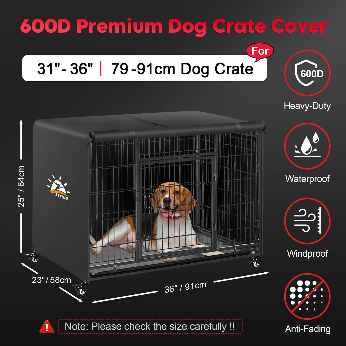 Dog Crate Cover 36 Inch (36.0"L x 23.0"W x 25.0"H)