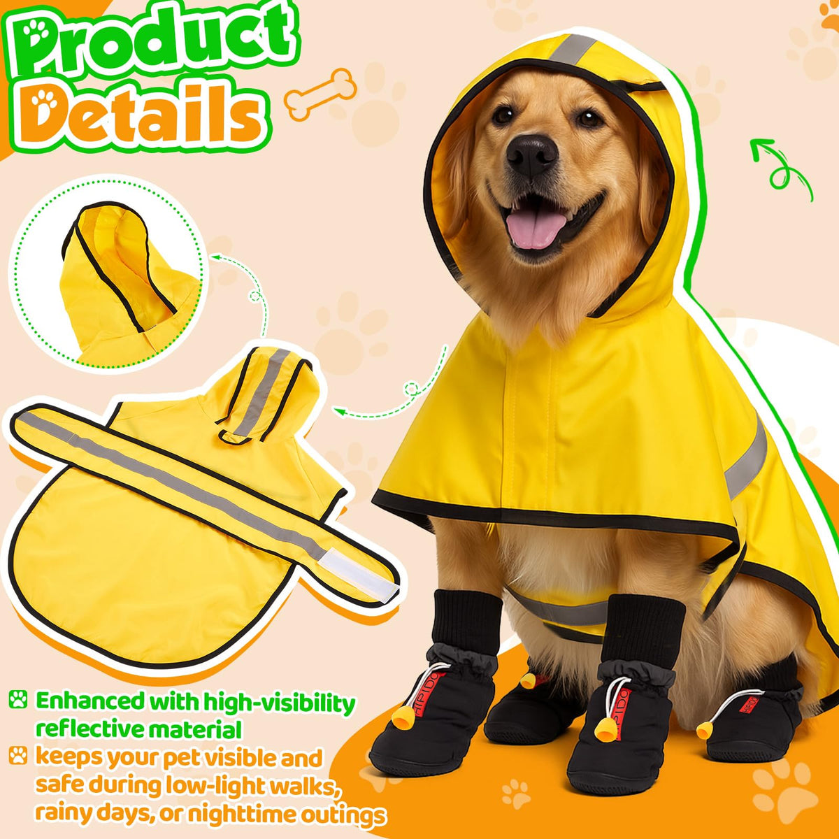 Waterproof Dog Raincoat Shoes 50 (Single Side / 50-70lbs)