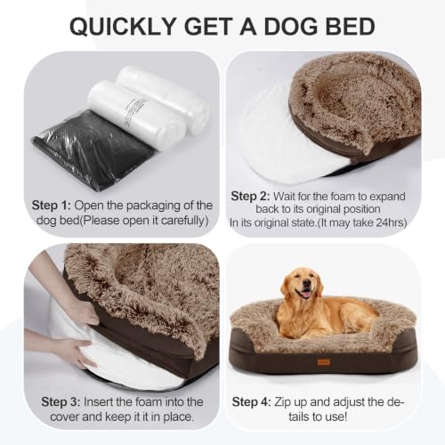 Fluffy Calming Jumbo Orthopedic Dog Beds for Extra Large Dogs (Brown / 48.0"Lx35.0"Wx7.6"H)