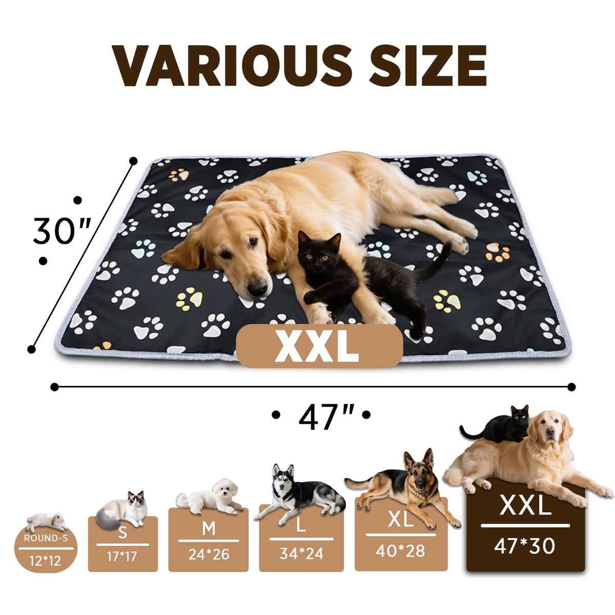 Pet Heating Pad for Cats & Dogs (47 X 30in / Black)