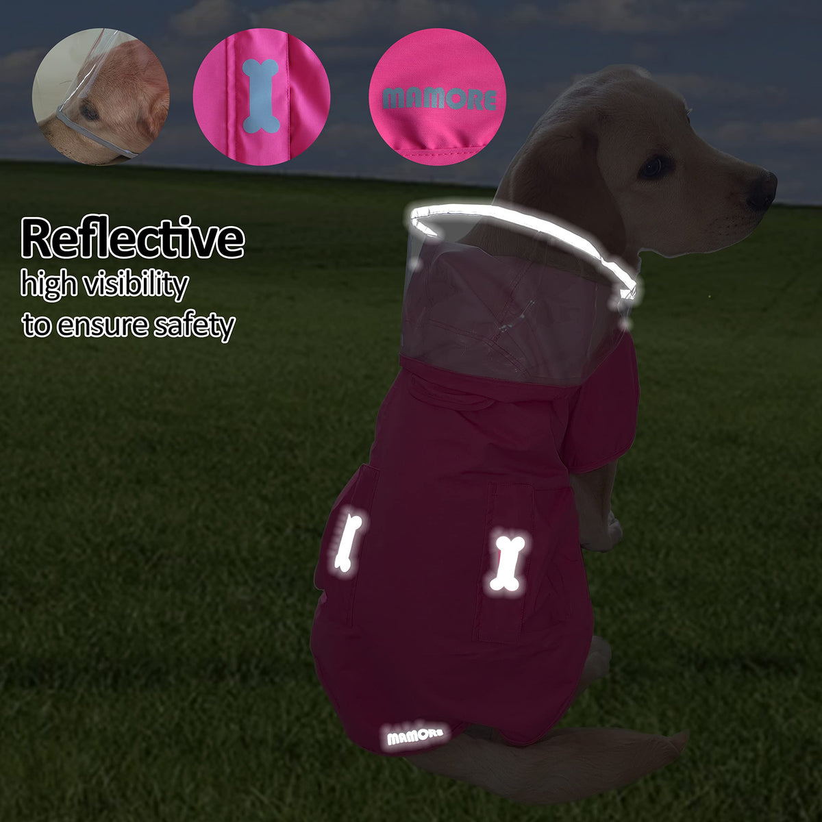 Waterproof Dog Raincoat (Dark Pink / Medium)