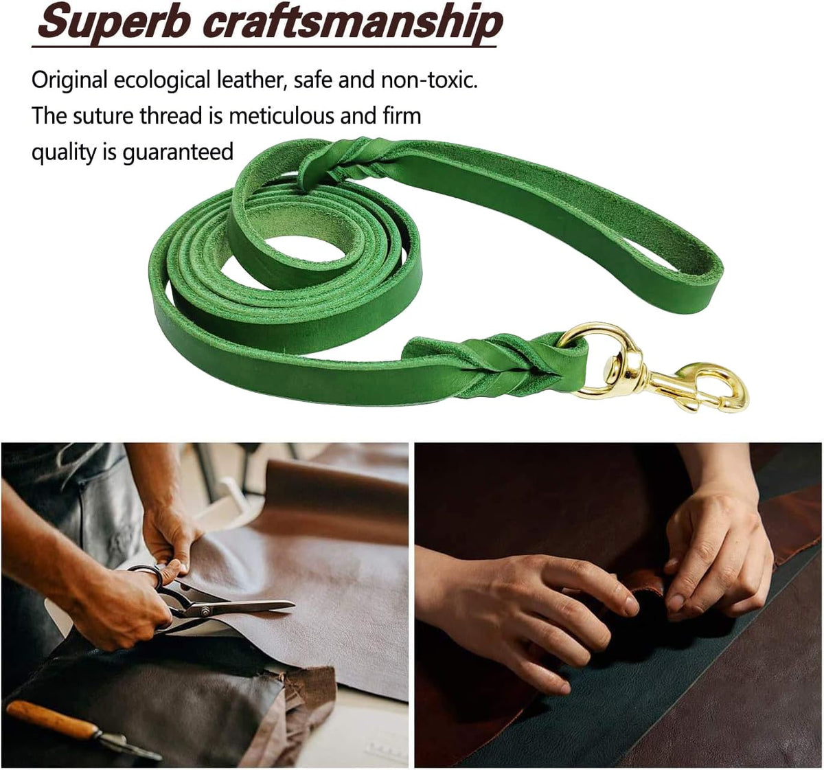 Leather Dog Leash 6ft x 3 (6 ft x 3/4 inch / Green)