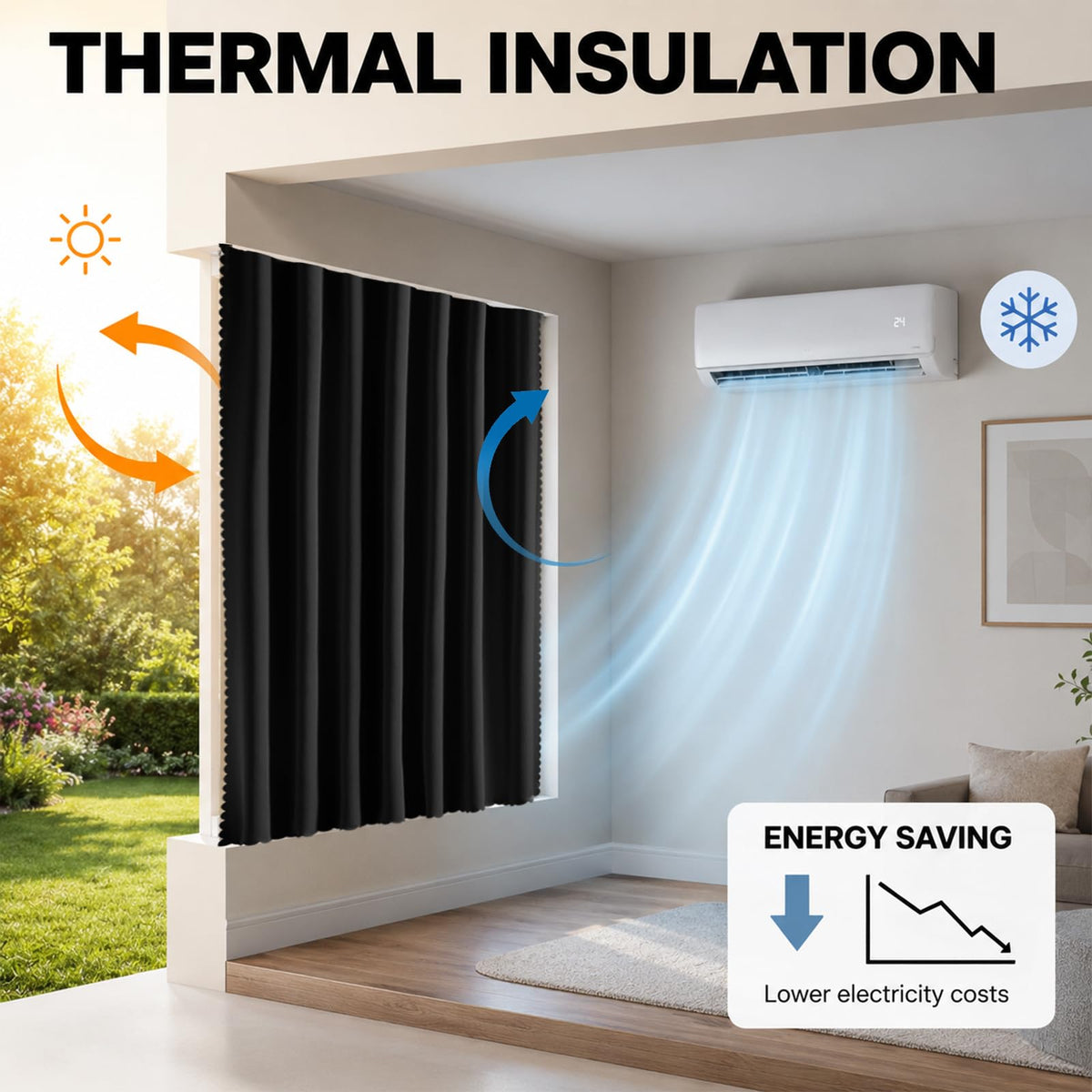 Self Adhesive Curtain (Black / 47"W x 84"L (Pack of 1))