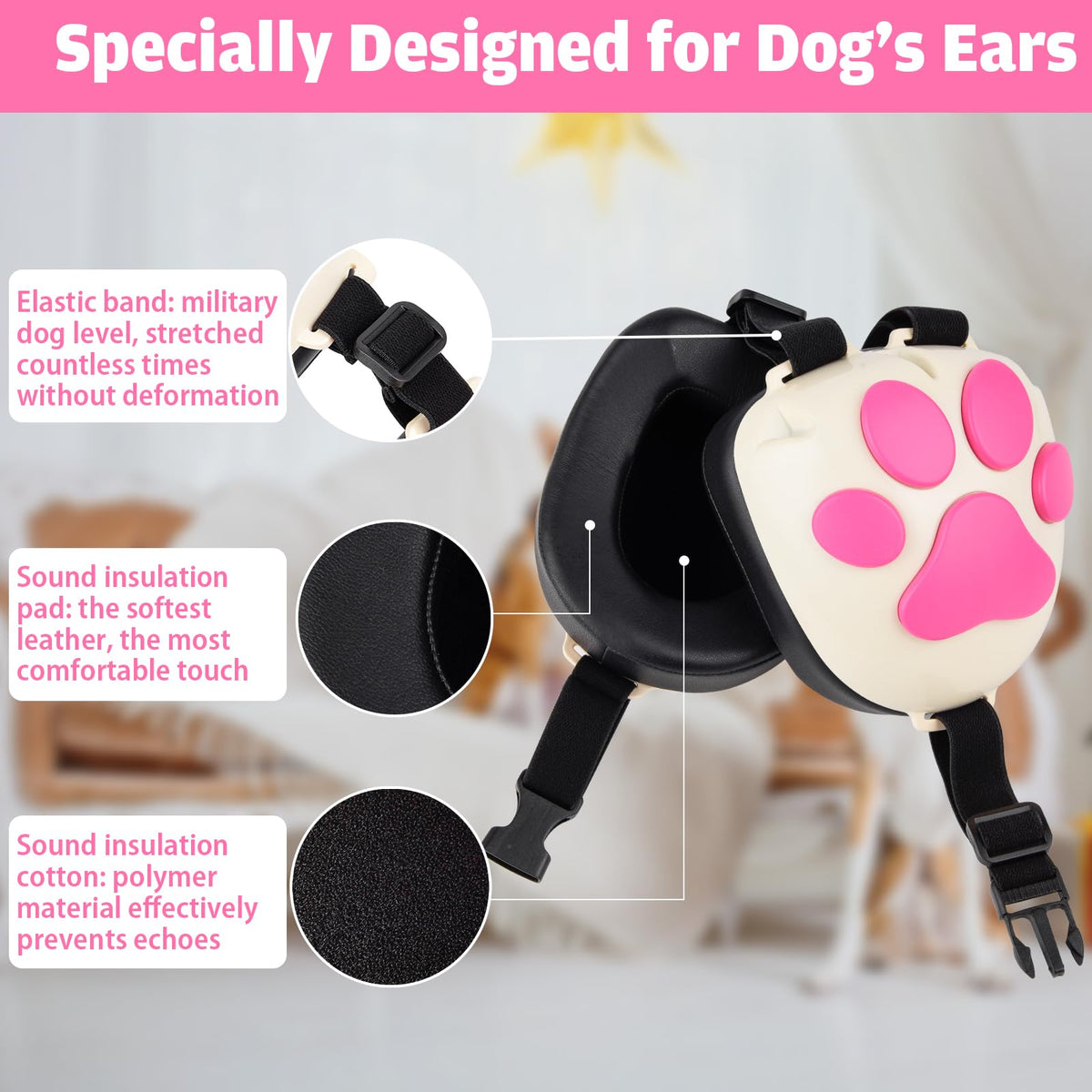 Dog Ear Muffs Noise Protection (White-pink / X-Large)
