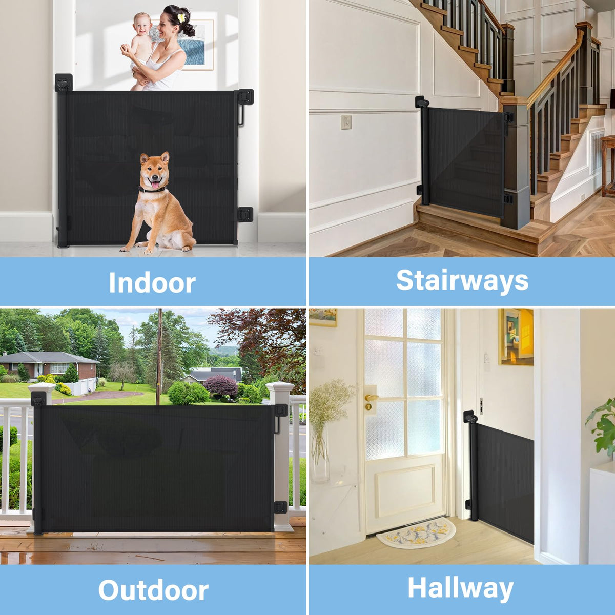 Retractable Baby Gates for Stairs No Drill (A-black / 34.0"Tall x 54.0"Wide)