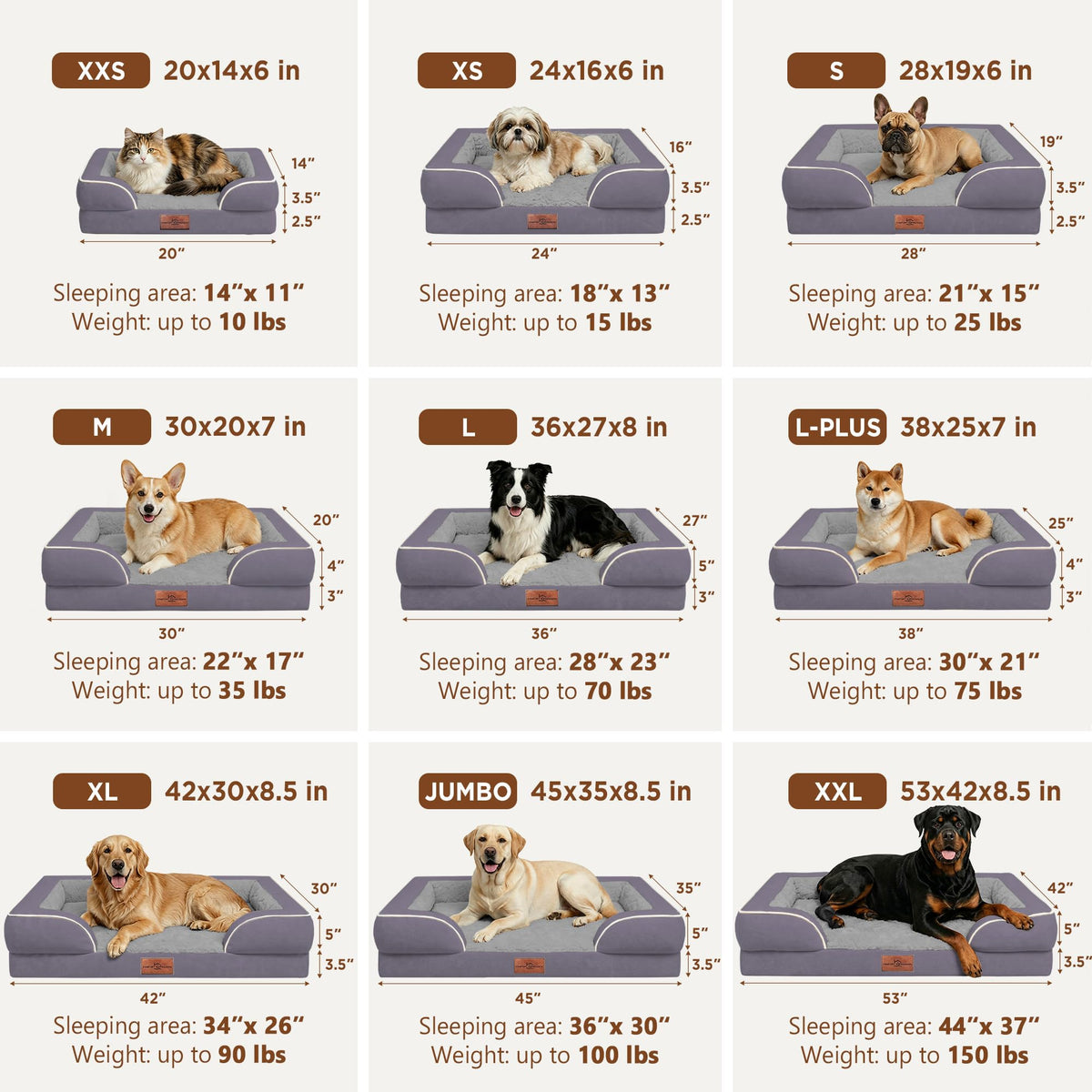 Waterproof Orthopedic Dog Beds for Extra Large Dog (45.0"L x 35.0"W x 8.5"Th / Purple)