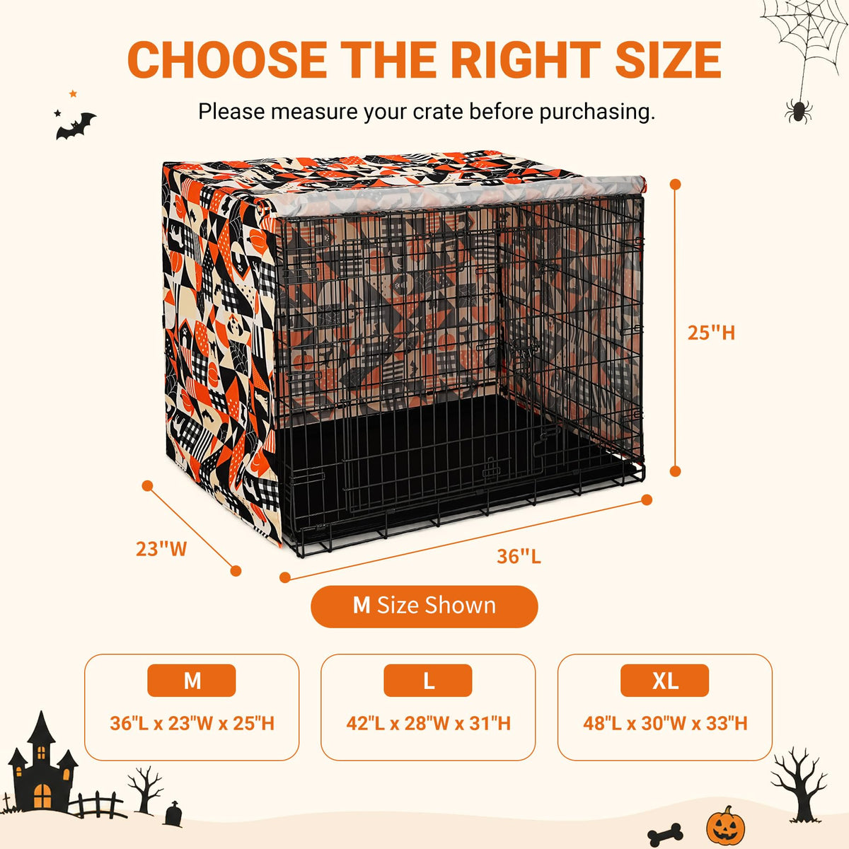 Halloween Pattern Dog Crate Cover (Orange Dog Grid / 36.0"L x 23.0"W x 25.0"H)