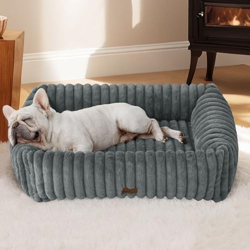 ComfyFleece® Dog Bed Medium Large Size Dog Washable (30.0"L x 24.0"W x 8.0"Th / Warm Grey)