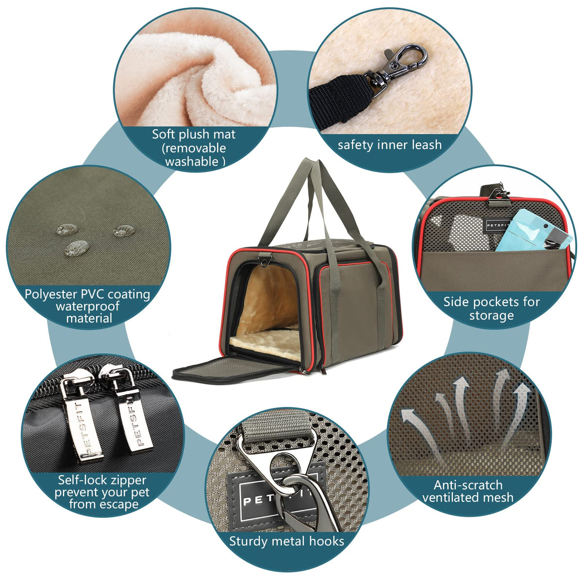 Expandable Cat Dog Carrier for 2 Cats (19"L x 12"W x 12"H / Brown)