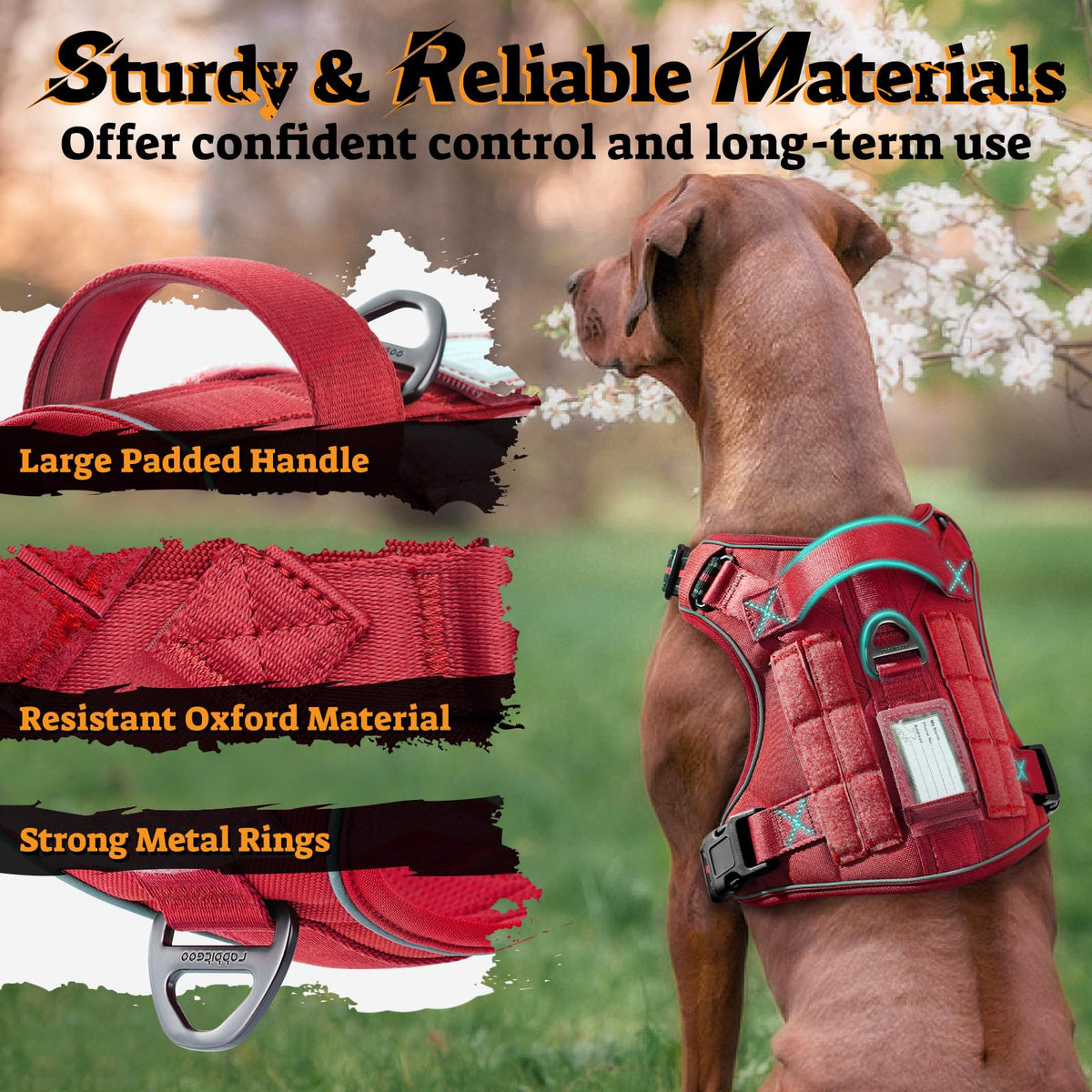 Tactical Dog Harness for Large Dogs (Xl(chest:23.6"-41.8",neck:21.7"-32.3",back:9.1") / Red)
