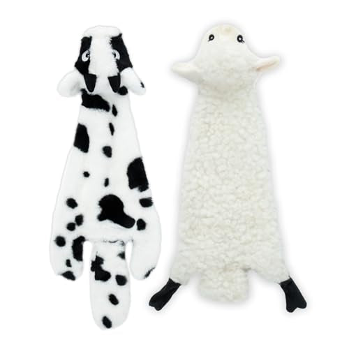 2-in-1 Stuffless Squeaky Dog Toy - zSheep, Cow, Large (Multicolor/Sheep & Cow / Large)