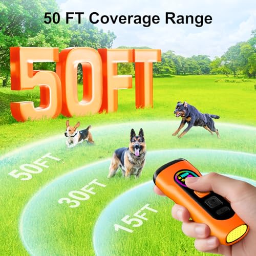 2 Pack Dog Bark Deterrent Devices Anti Barking Device for Dogs Ultrasonic Bark Stopper Portable Dog Training Tool Indoor Outdoor Up to 50ft Correct Bad Behavior of Own or Neighbor's Dog (Orange / 2 Pack)