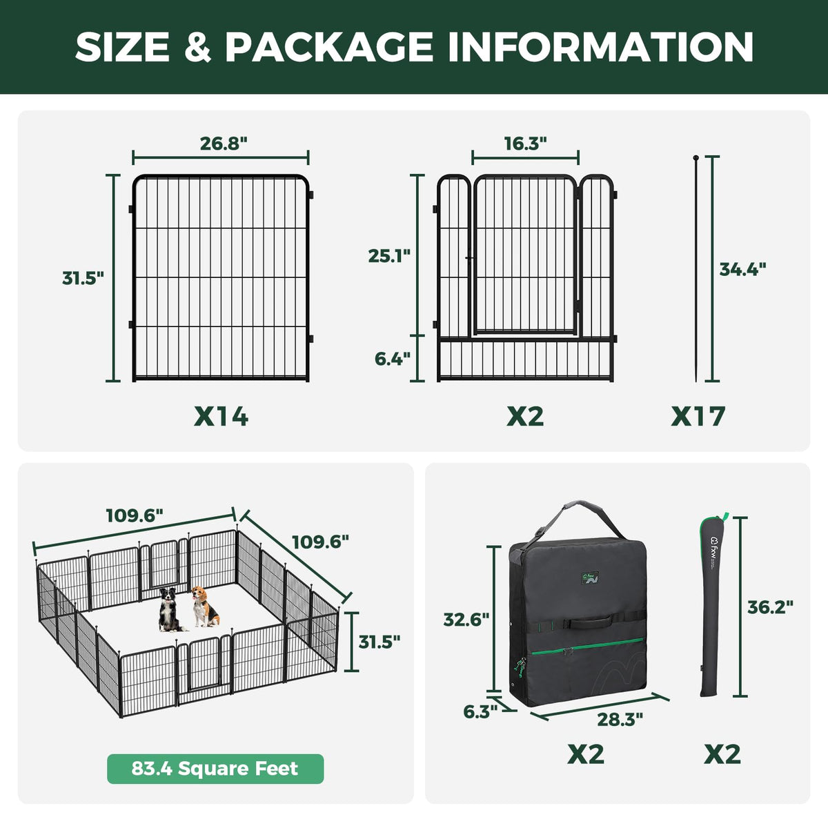 Rollick Dog Playpen with Storage Bags (Black / 32"H)