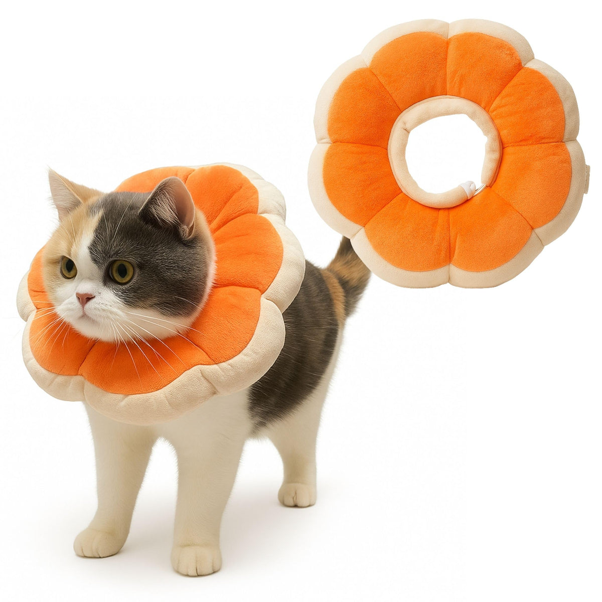 Adjustable Comfy Flower Style Elizabeth Collar for Cats Puppies Soft Recovery Cone Pet Protective Neck Collar (Orange / Samll)