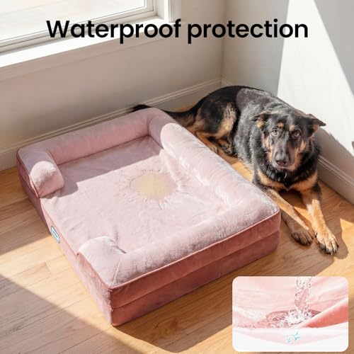 Orthopedic Extra Large Dog Bed Couch (44" x 29" x 7" / 07-Pink)