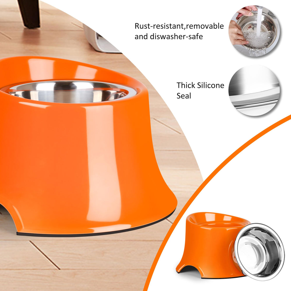 Tilted Elevated Dog Bowls Non (M/2 Cup / Orange)