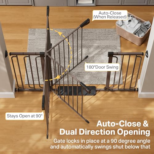 36.6 59" Extra Wide Baby Gate for Stairs (Brown / 36.6-59"W x 30.5"H)