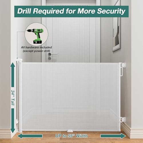 Retractable Baby Gate for Stairs (White / 55" Wide x 34" Tall)