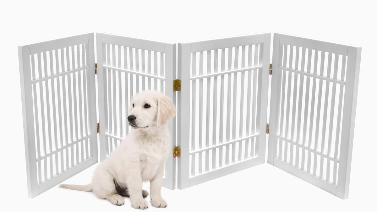 Pet Dog Gate Freestanding (4 Panel 24" Tall / White Pet Gate)