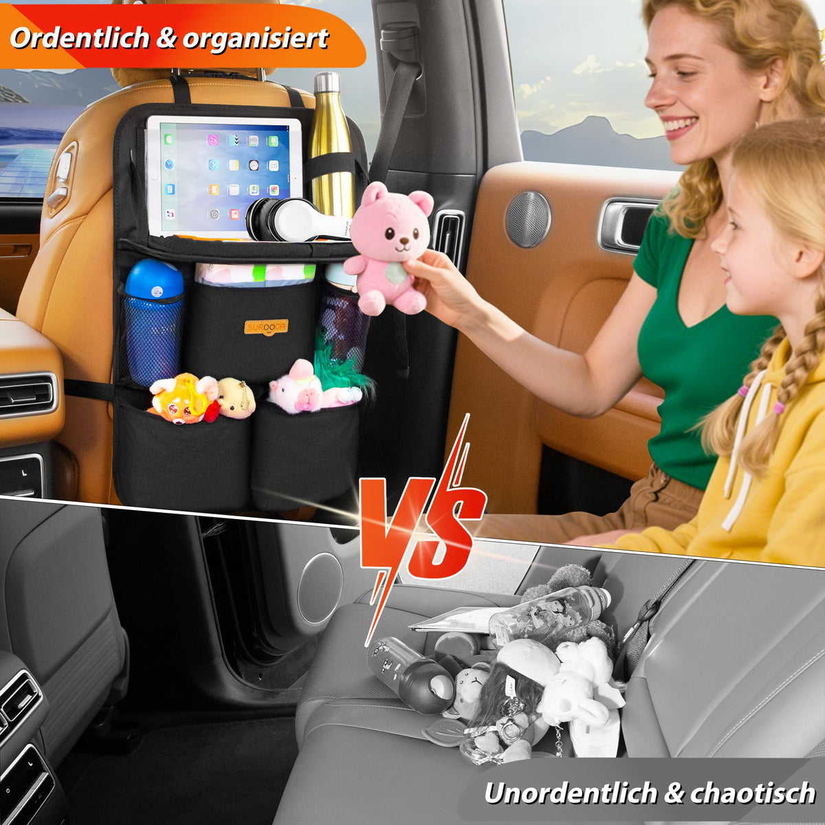 Backseat Car Organizer with Foldable Tray for Kids & Adults (Black (2 Pack))