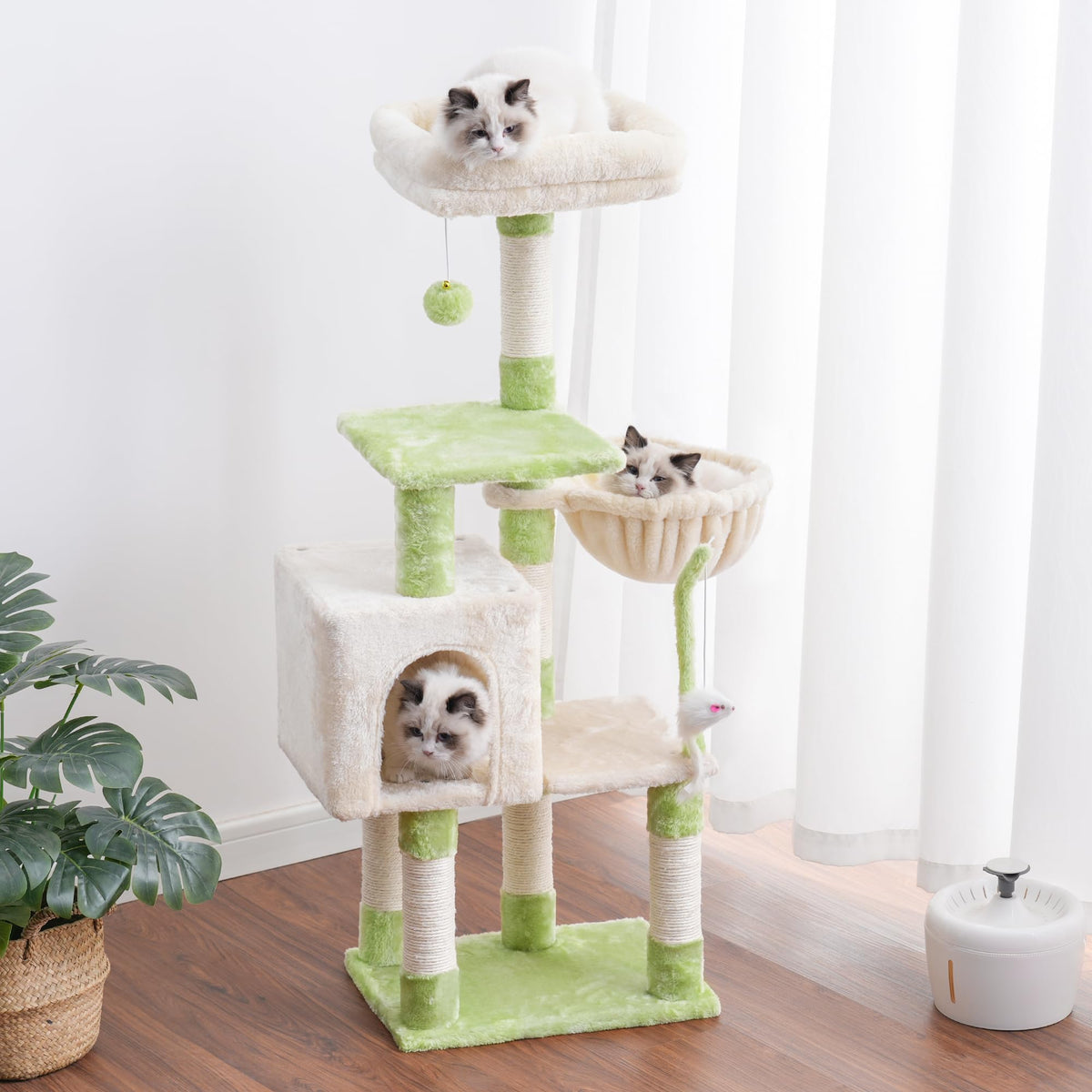 Cat Tree with Toy (Green and Beige / 43.3 inch)