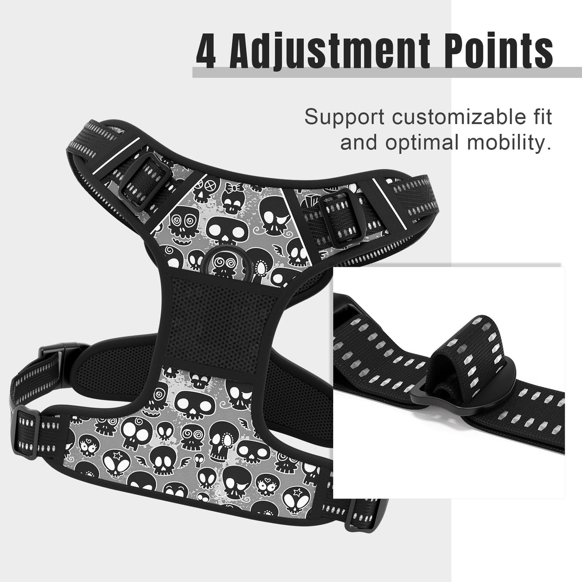 No Pull Dog Harness (Black Skull / Small)