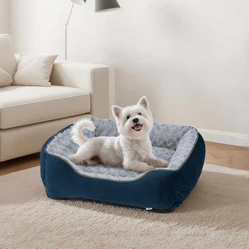 Rectangle Dog Bed for Large Medium Small Dogs Machine Washable Sleeping Dog Sofa Bed Non (Navy Blue / M(25"x 21"x 8"))