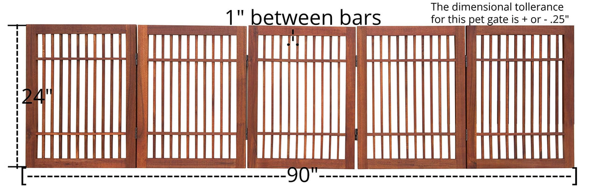 Freestanding Wooden Dog Gate Foldable Indoor Pet Gate No Drill Expandable Barrier for Doorways Stairs Hallways Portable Wood Fence for Small Dogs & Puppies (5 Panel 24" Tall / Brown Pet Gate)
