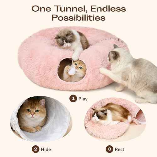 Indoor Cat Tunnel with Donut Bed (Pink)
