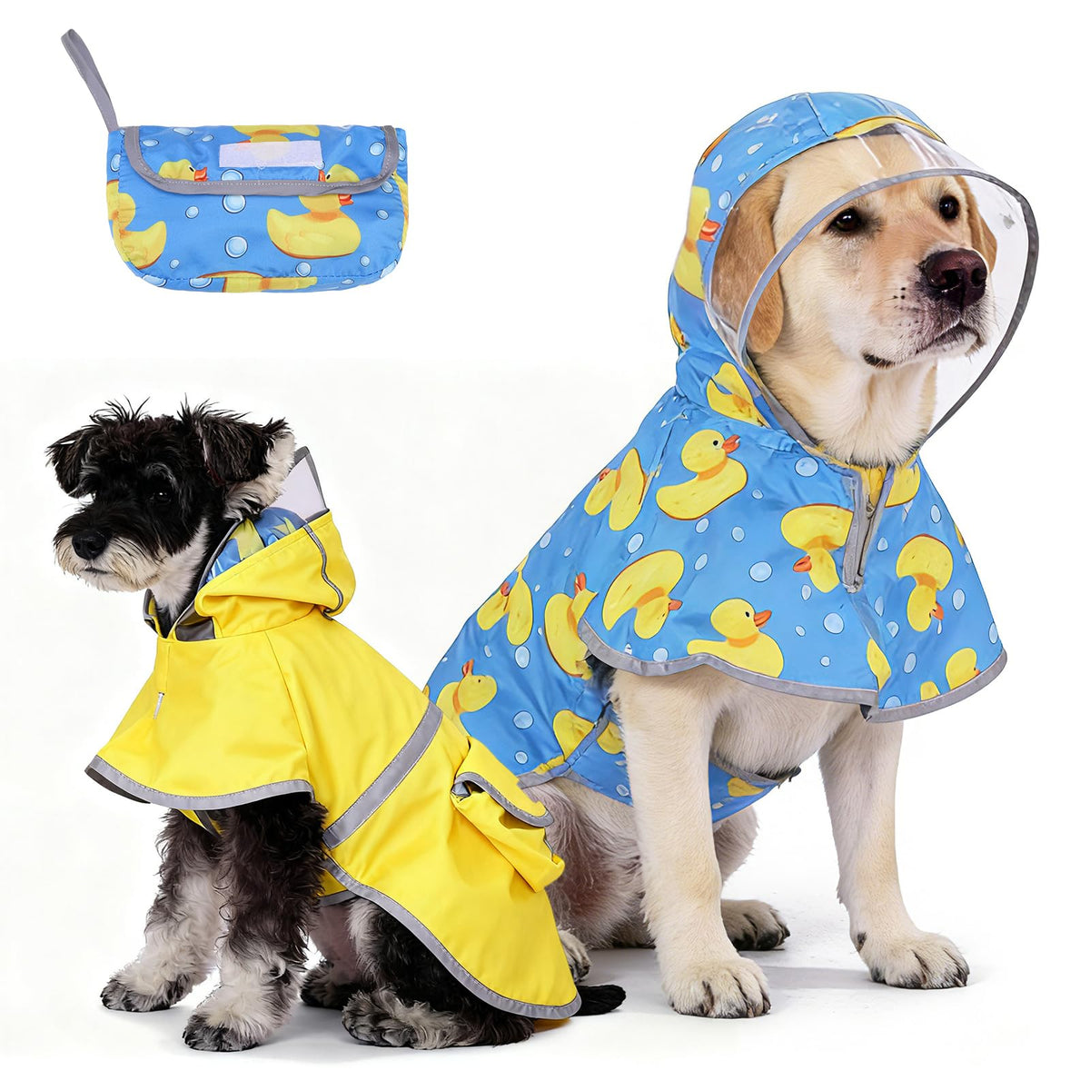 2-in-1 Reversible Large Dog Raincoat, Hooded Rain Jacket Poncho (L:25-40lbs / YELLOW)
