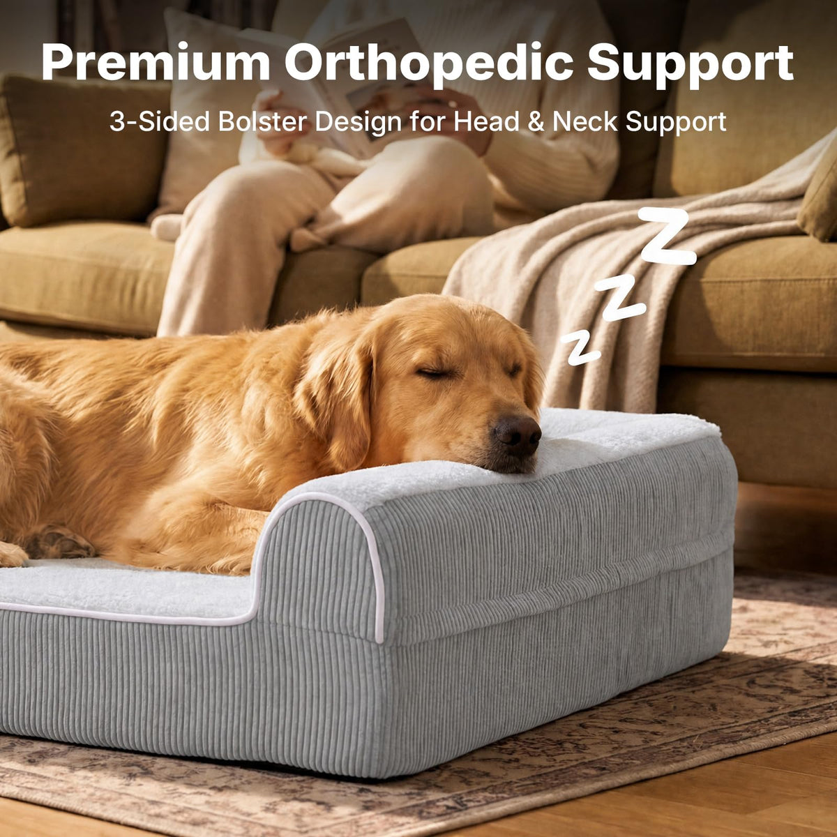 Orthopedic Dog Beds Large Sized Dog (Light Grey / 41"L x 32"W x 10"Th)