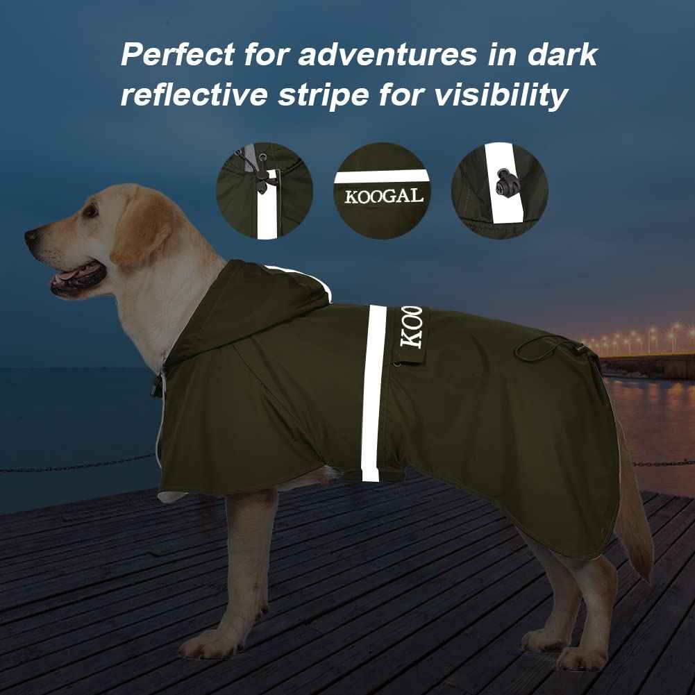 Dog Raincoat Waterproof Hooded (Green / 5XL-Fit for 77 to 99 pounds)