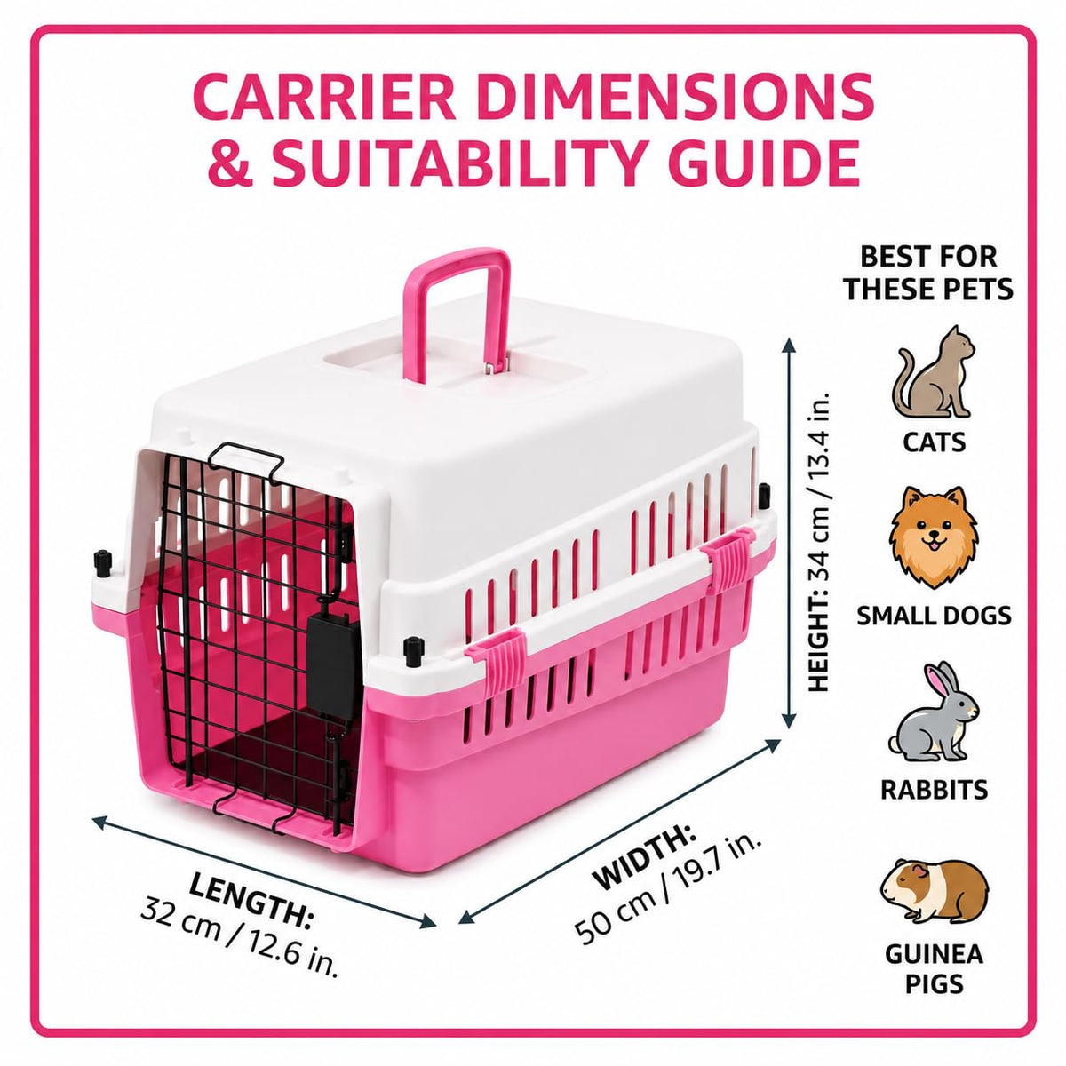 20 Inch Pink Hard Shell Pet Carrier for Small Dogs & Cats Under 15 Lbs (Pink / 19.7"L x 13.4"W x 12.6"H)