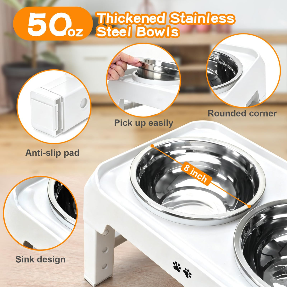 Elevated Dog Bowls (White / 8" for Medium Dogs)