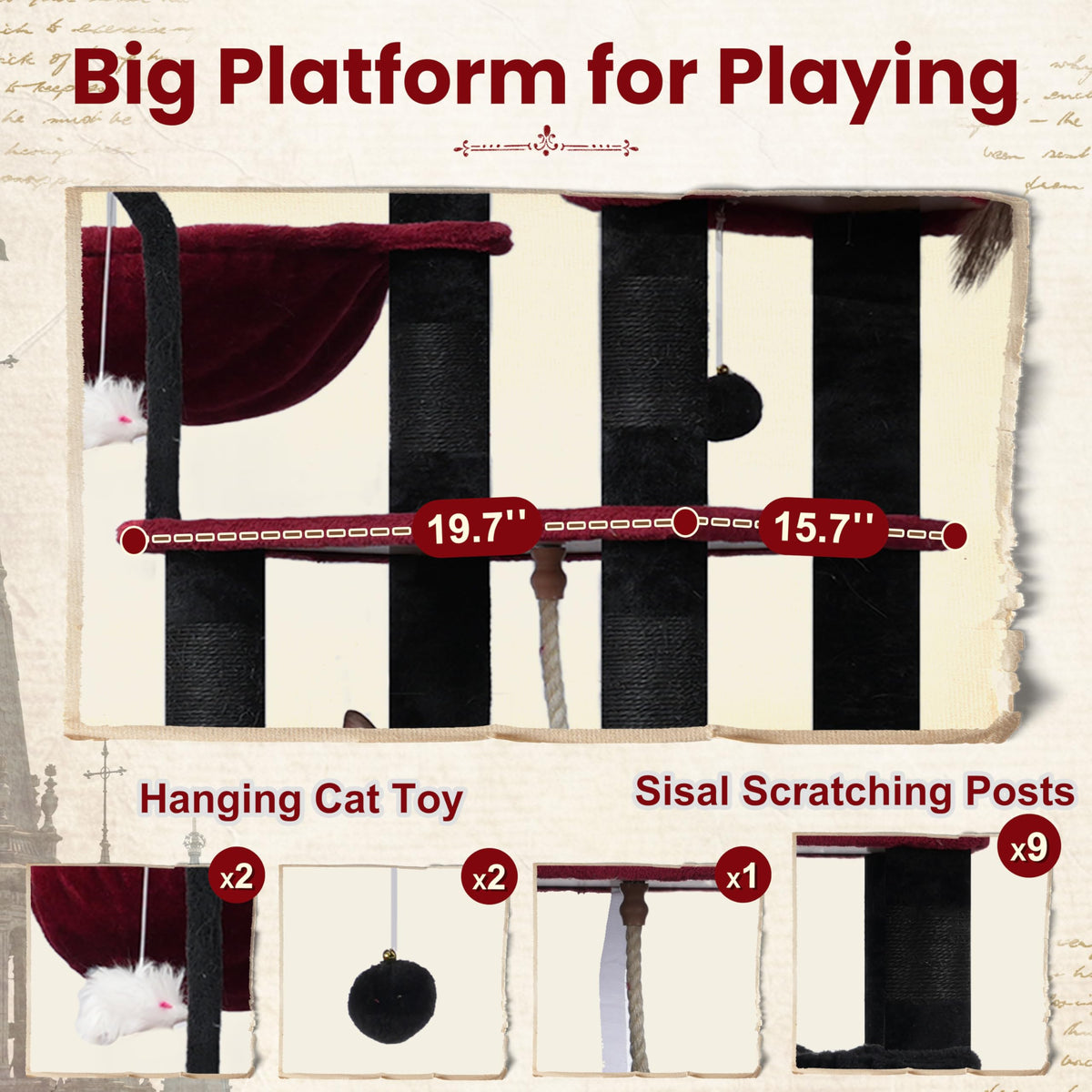 Cat Tree 63'' Cat Tower for Large Cats (63 inch / Black and red)