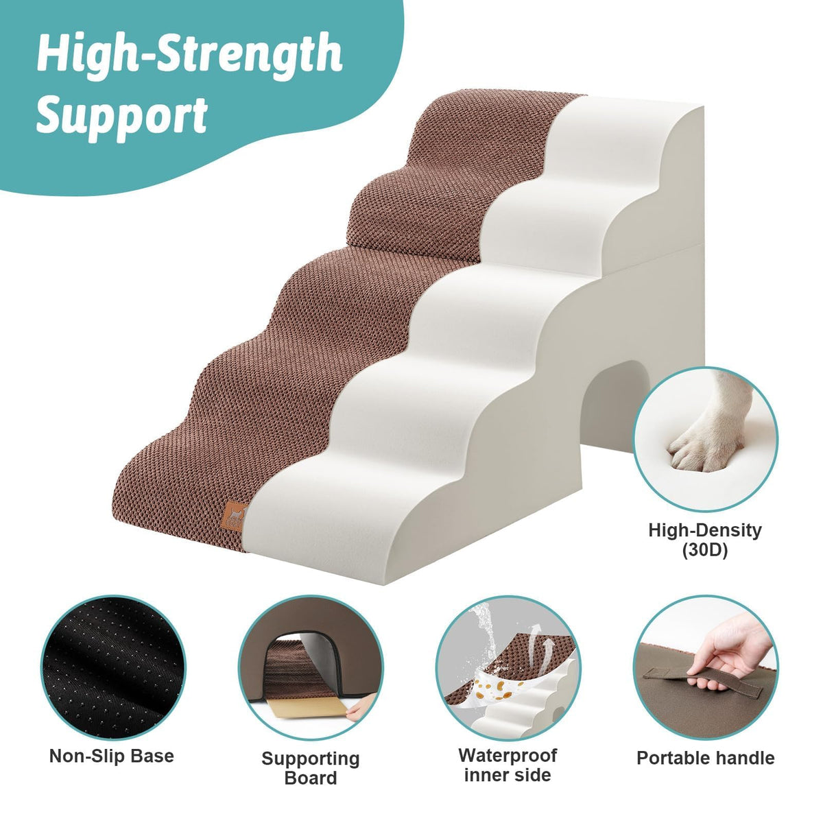 Extra Wide Small Dog Stairs with Tunnel (Brown / Detachable 19.7" x 33" x 22.4")