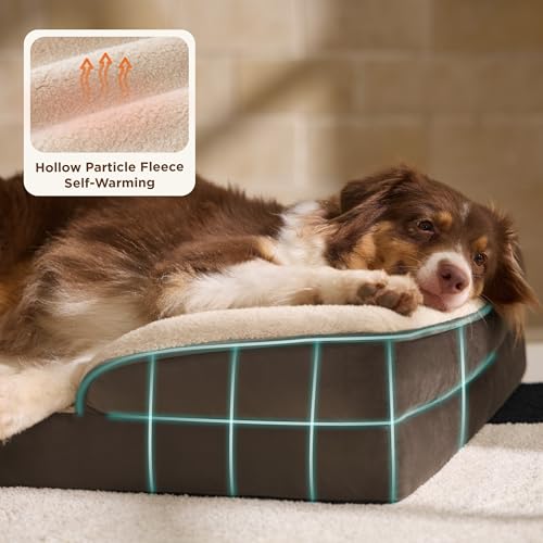 XL Self Warming Orthopedic Dog Bed Washable Original Design (Self Warming-Brown / 42"l X 32"w X 6.5"th)