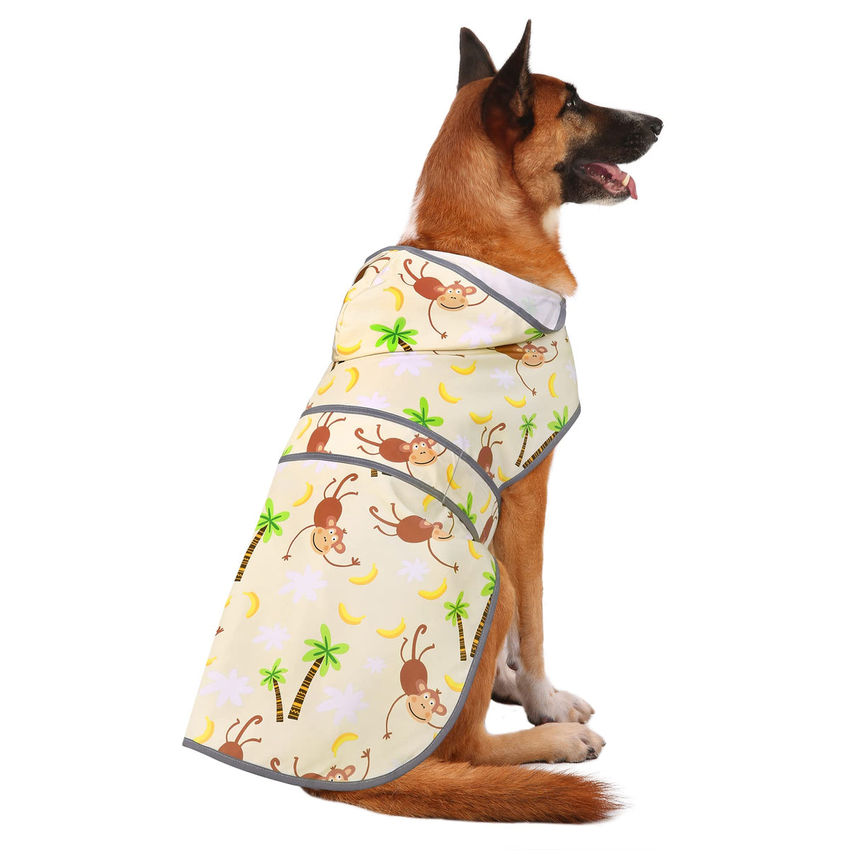 Dog Raincoat for Large Dogs Waterproof Jacket Hooded Rain Coats with Reflective Strips Leash Hole & Poncho Adjustable Fit (Monkey Banana / X-Large)