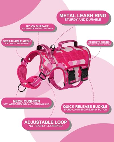 Dog Harness Medium Sized Dog (Pink Camo / M(Neck:17-23",Chest:22-32"),35-50 lbs)