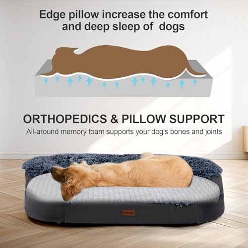 Fluffy Orthopedic Dog Beds for Large & Extra Large Dogs (Black / 41.0"Lx32.6"Wx7.6"H)