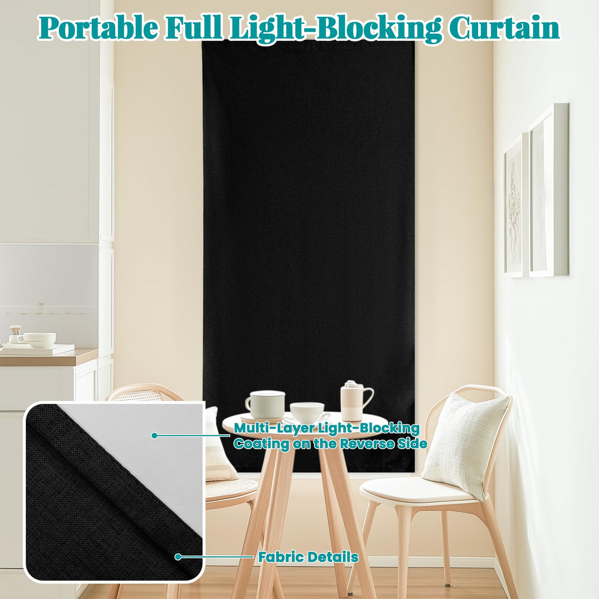 100% Blackout Self Adhesive Curtains Portable Blackout Curtain Simple and Easy to install Bedroom Window Thermal Lnsulated Kitchen Room Darkening Black Small Drapes (35"W x 72"L (Pack of 1) / Black)