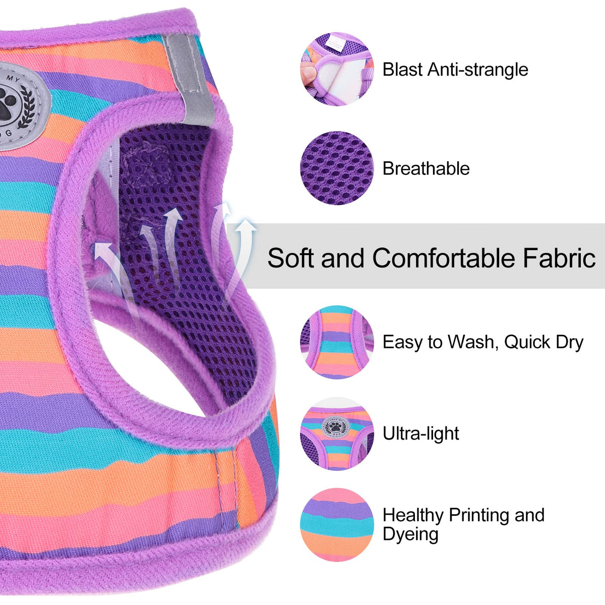 Small Dog Harness and Leash Set (XX-Small(Chest Girth 11.5"-13") / Purple_Stripe)