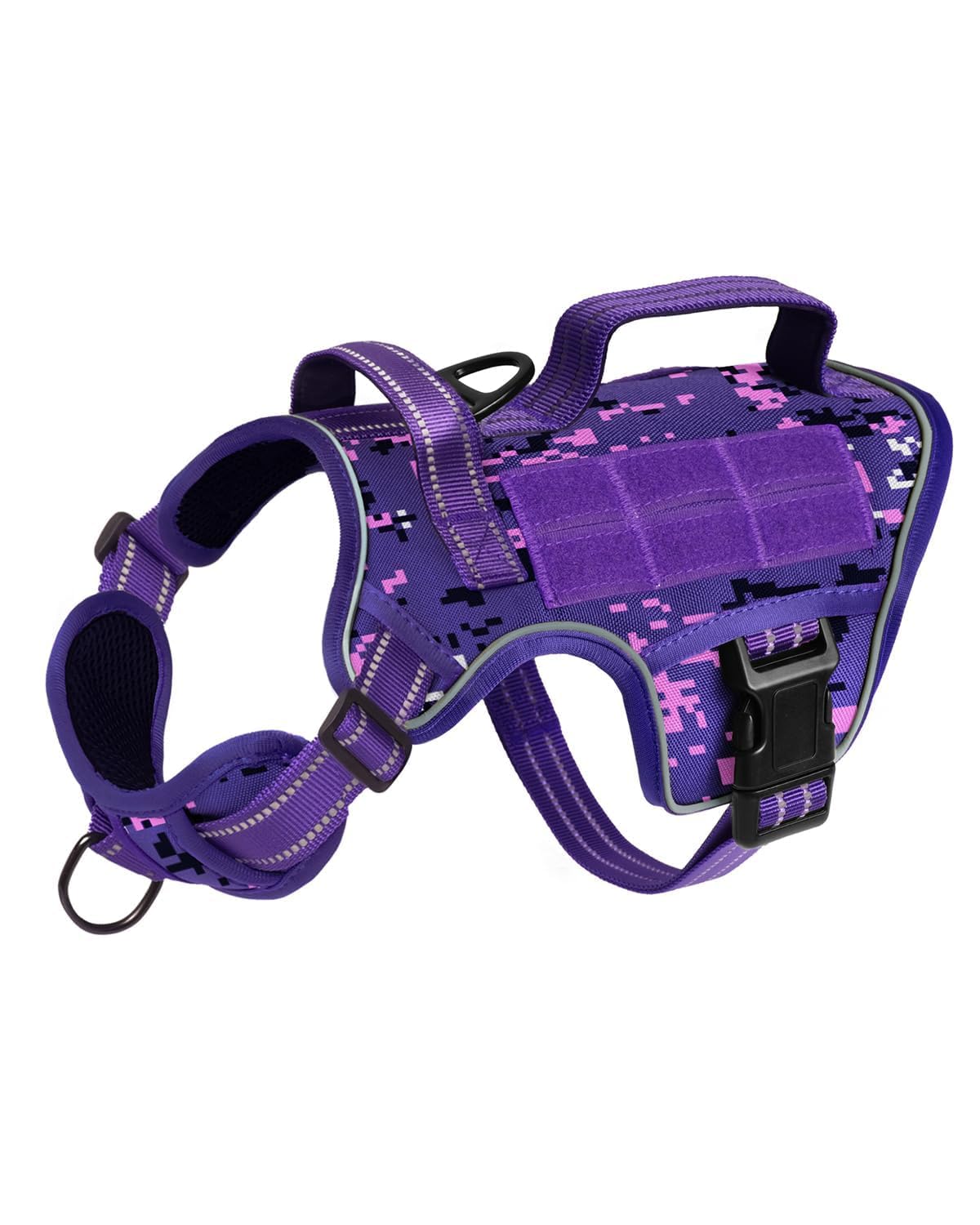 Dog Harness Tactical No Pull for Small Sized Dog with Handle (Purple Camo / S(Neck:16-22",Chest:20-28"),18-35 lbs)