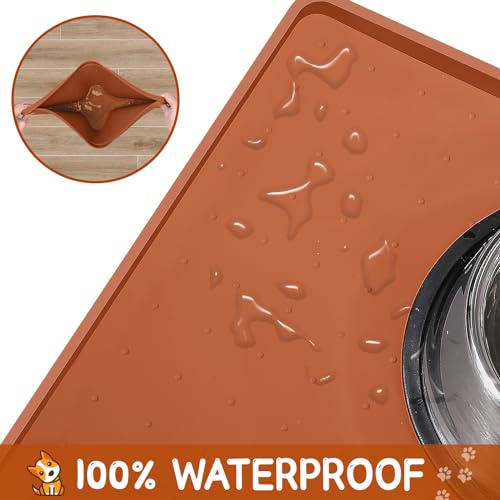 Silicone Cat & Dog Food Mat for Floors Waterproof (Brown / 24''×16'')