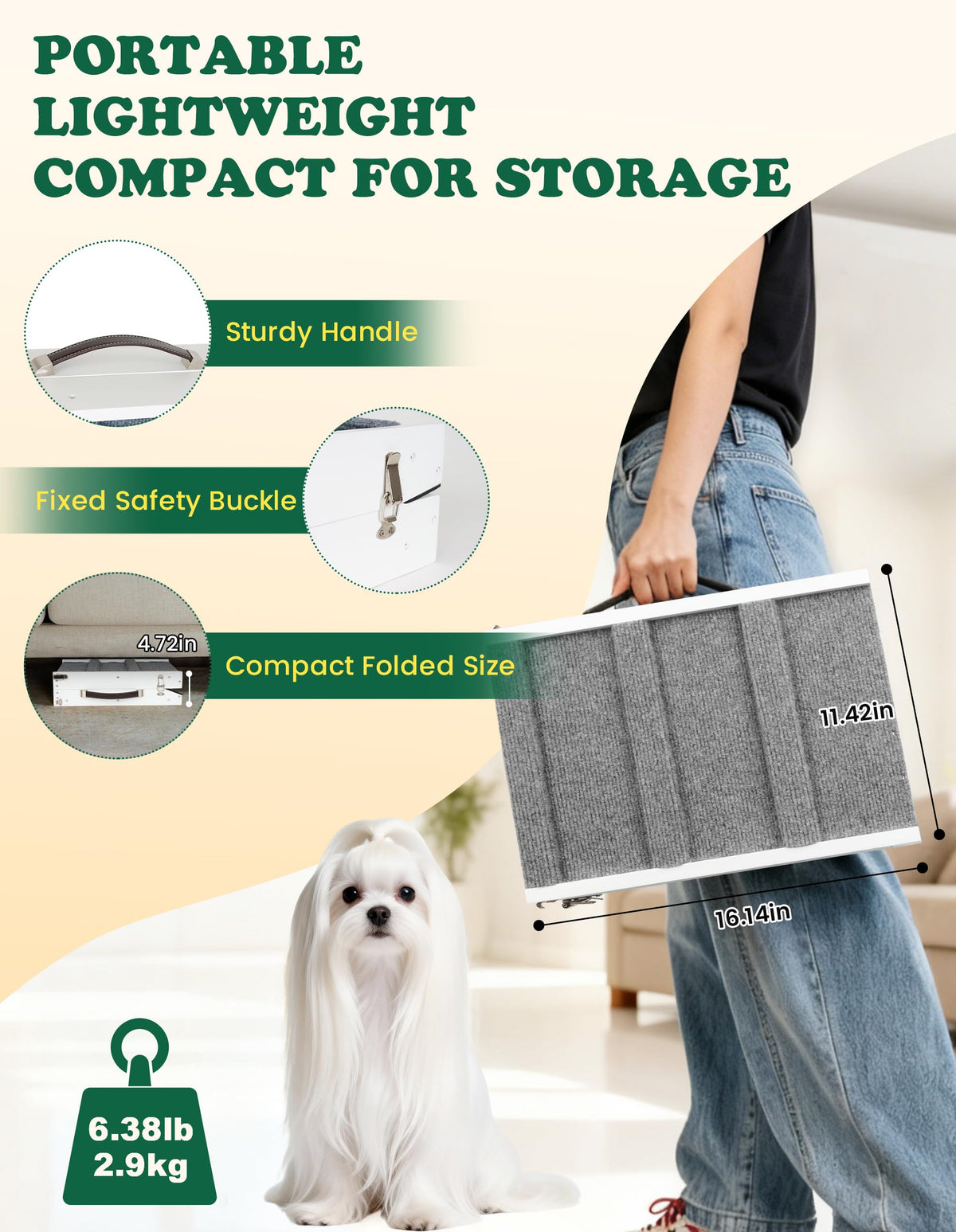 Dog Ramp for Small Dogs Foldable Pet Ramp for Couch Sofa (White / Up to 30 lbs)