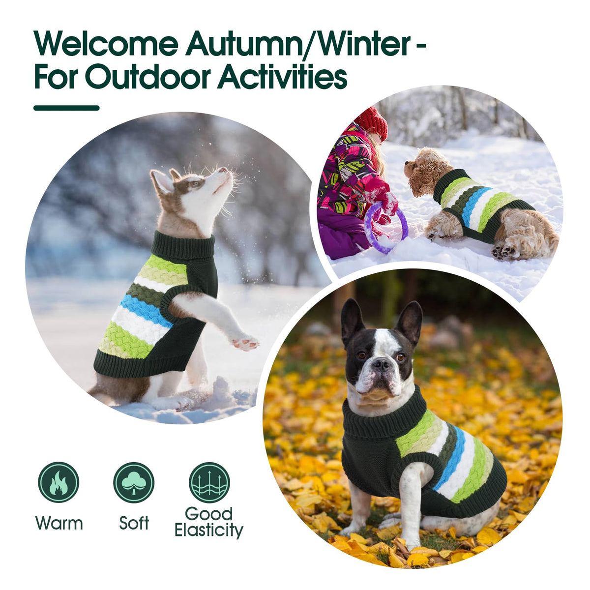 Dog Sweater Thermal Knit Winter Clothes for Large Dogs (XX-Large (Chest: 23.6''; Weight: 23 - 35LB) / Green)
