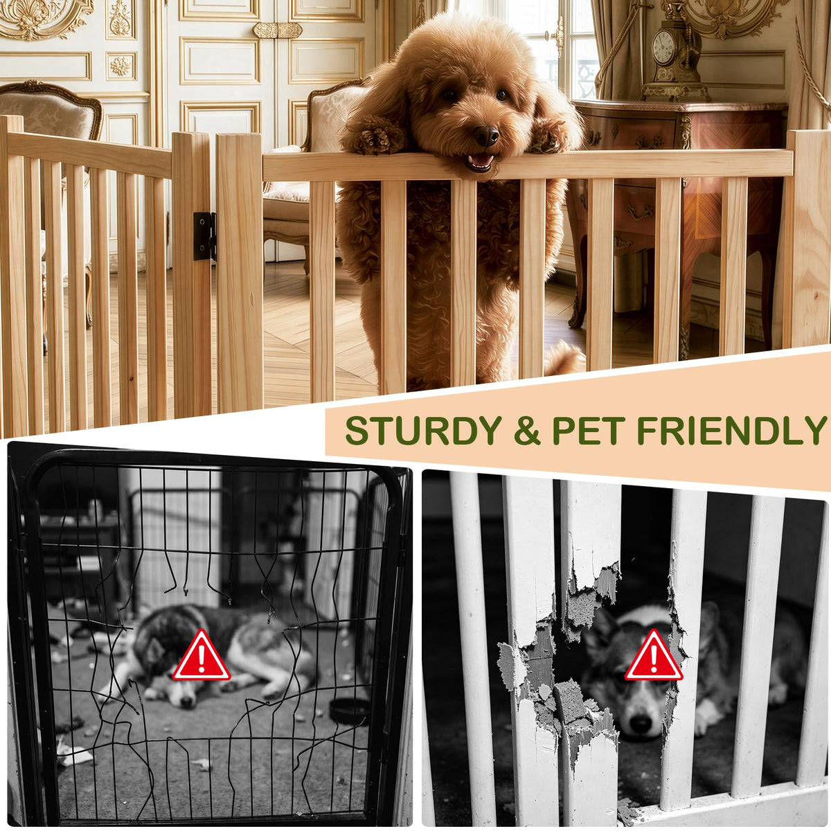 Wooden Freestanding Dog Gates Indoor (【2 Panels】H:23'')