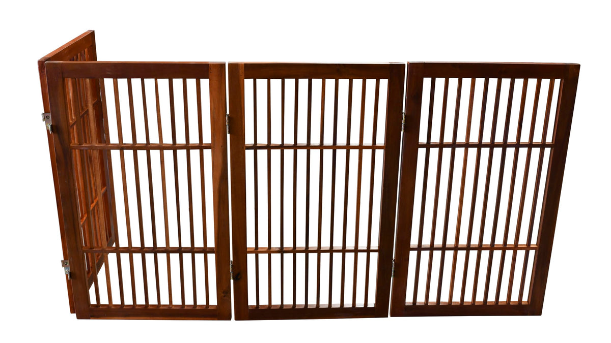 Pet Dog Gate Freestanding (4 Panel 30" Tall / Brown Pet Gate)
